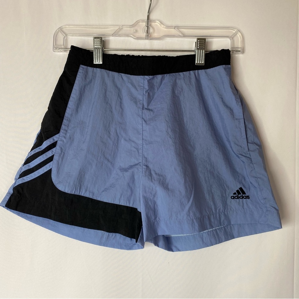 VTG ADIDAS YOUTH GIRLS BLUE ATHLETIC SHORTS SZ L 14 POCKETS DRAWSTRING Y2K